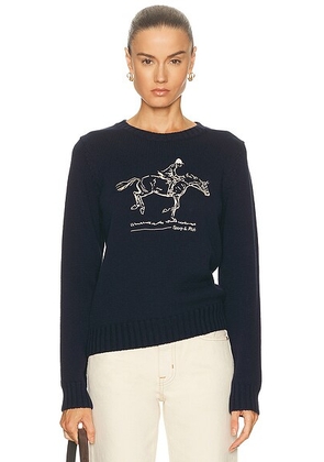 Sporty & Rich Horse Knitted Sweatshirt in Dark Navy - Navy. Size L (also in M, S, XL, XS).