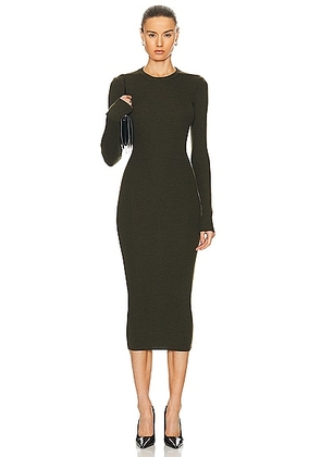 WARDROBE.NYC Ribbed Long Sleeve Dress in Military - Olive. Size L (also in ).
