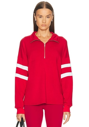 YEAR OF OURS Varsity Half Zip in Cinnamon & White - Red. Size M (also in S, XS).