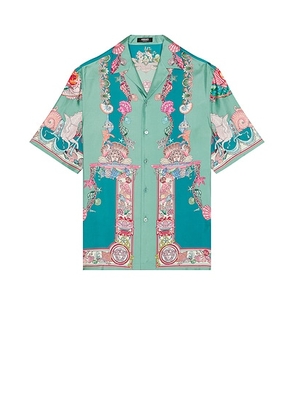 VERSACE Silk Coral Theatre Print Shirt in Sea Green - Sage. Size 50 (also in 48).