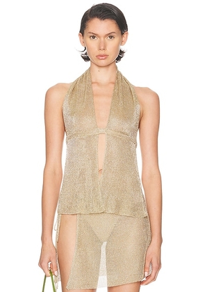 Ziah Metallic Rib Halter Top in Gold - Metallic Gold. Size XS (also in M).