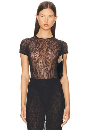 WARDROBE.NYC Lace Cap Sleeve Bodysuit in Black - Black. Size M (also in L, S, XL, XS, XXS).