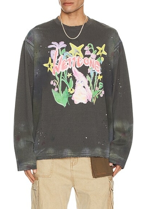 WE11DONE Dirty Painting Long Sleeve T-Shirt in Charcoal - Grey. Size M (also in S, XL/1X).
