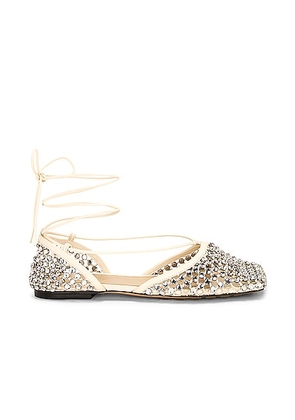 Bottega Veneta Stretch Flat in Toile & Crystal - Beige. Size 39.5 (also in 41).