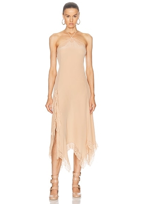 Chloe Crepe De Chine Lace Dress in Sand Brown - Beige. Size 38 (also in ).