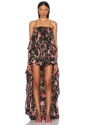 Chloe Thin Strap Gathered High And Low Jumpsuit in Black - Black. Size 38 (also in 36).