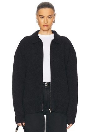 Aya Muse Knit Zip Up Jacket With Collar in Dark Charcoal - Black. Size XXS (also in ).