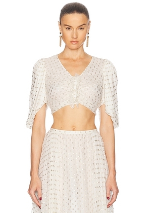 Chloe Cropped Polka Dot Blouse in Snow White - Cream. Size 38 (also in ).