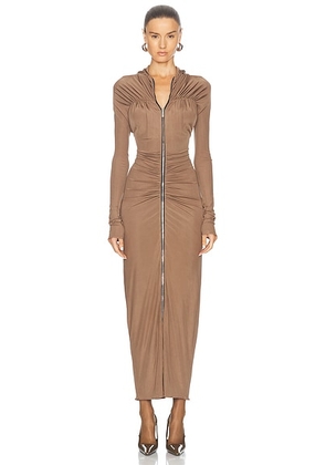 Atlein Hooded Ruched Gown in Saumatre - Tan. Size 34 (also in ).