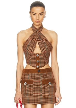 AREA Crystal Halter Top in Caramel Multi - Brown. Size 2 (also in 0, 6).