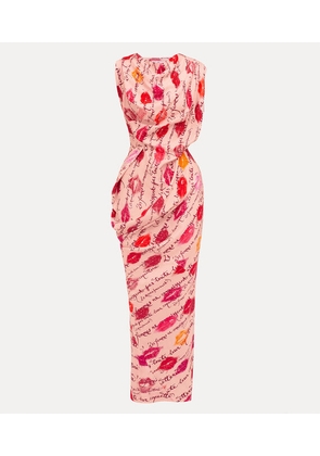 Vivienne Westwood Long Fond Dress Printed Raso Twill Kisses 42 Women