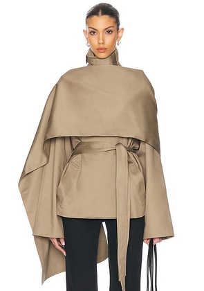 EAVES Yuna Crop Trench in Khaki Greige - Brown. Size L (also in M, S, XL, XS, XXS).