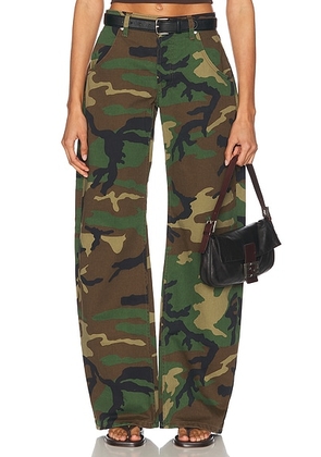 EB Denim Enzo Mid Rise Barrel in Camo - Green. Size 25 (also in ).