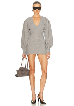THE ATTICO Long Sleeve Fleece Mini Dress in Melange Grey - Grey. Size 36 (also in 38).