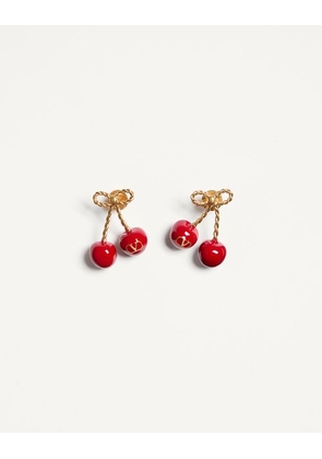 Valentino Garavani Cherryfic Metal And Enamel Earrings Woman ANTIQUE BRASS/RED UNI