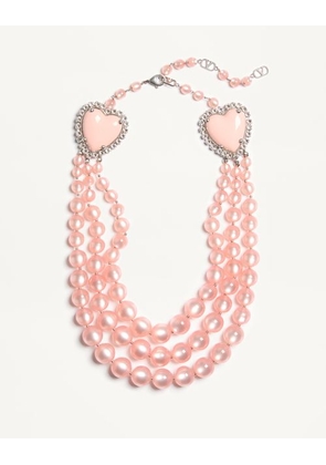 Valentino Garavani Coeur Hyperbole Necklace in Metal, Resin and Crystals Woman PINK UNI