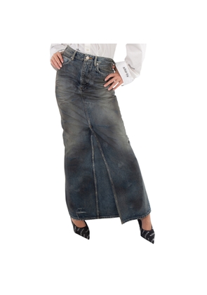 Balenciaga Faded Maxi Denim Skirt In Dirty Pale Blue