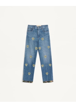 Valentino Embroidered Denim Trousers Woman BLUE 25