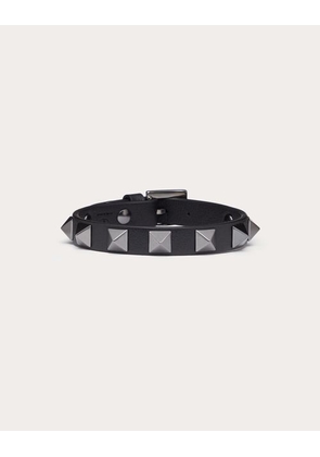 Valentino Garavani Rockstud Leather Bracelet With Ruthenium Studs Man BLACK UNI