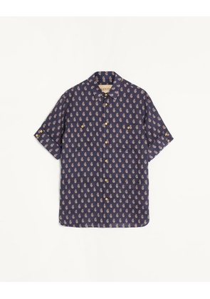 Valentino Lightweight Linen Shirt With Voyage Imaginaire Print Man NAVY/CREAM/RED 39