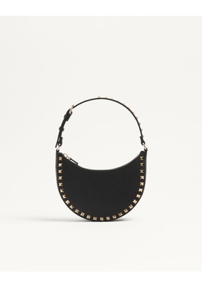 Valentino Garavani Mini Rockstud Hobo Bag In Grainy Calfskin Woman BLACK UNI