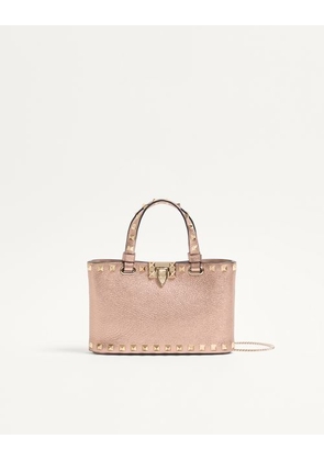 Valentino Garavani Mini Rockstud Shopping Bag in Laminated Grainy Calfskin. Woman ROSE CANNELLE UNI