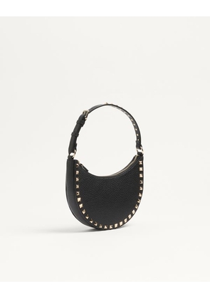 Valentino Garavani Mini Rockstud Hobo Bag In Grainy Calfskin Woman BLACK UNI