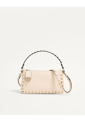 Valentino Garavani Small Rockstud Grainy Calfskin Crossbody Bag Woman LIGHT IVORY UNI
