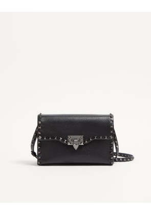 Valentino Garavani Small Rockstud Grainy Calfskin Crossbody Bag Woman BLACK UNI