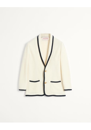 Valentino Single-Breasted Wool And Cotton Jacket With Torchon Piping Man BUTTER/INDIGO L