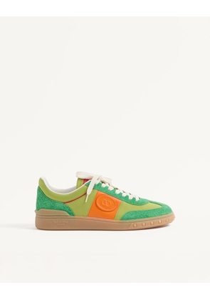 Valentino Garavani Upvillage Low Top Trainer In Crust Leather And Nylon Man GREEN BRIAR/CHARTREUSE/PUMPKIN/CORAL 39