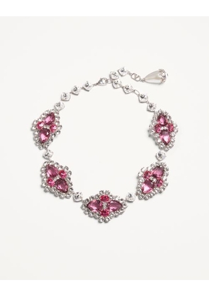 Valentino Garavani Pas Plus Necklace in Metal, Resin, Enamel and Crystals Woman PALLADIUM/CREAM/PINK UNI