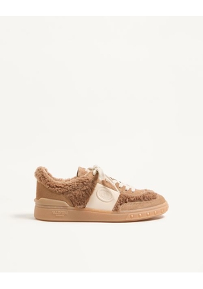 Valentino Garavani Upvillage Trainer In Wool And Crust Leather Woman CAMEL/GLACE 35