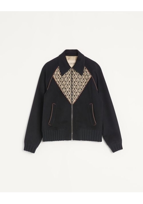 Valentino Valentino bomber jacket in wool and cashmere drap with V inlaid with Toute La V jacquard pattern Man BLACK 46