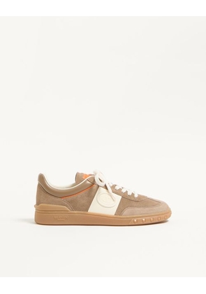 Valentino Garavani Upvillage Low Top Trainer In Split Leather And Calfskin Nappa Leather Man KHAKI/IVORY 39