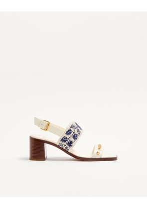 Valentino Garavani Plaster Caster Sandal in Calfskin with Grape Embroidery 60mm Woman IVORY/NATURAL/BLUE 35
