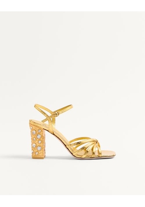 Valentino Garavani Preshoes Sandal In Laminated Ayers With Crystals 90Mm Woman ANTIQUE GOLD/CRYSTAL 36