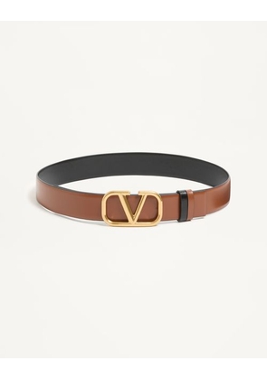 Valentino Garavani Reversible Vlogo Signature Belt In Glossy Calfskin 30 Mm Woman SADDLE BROWN/BLACK 070