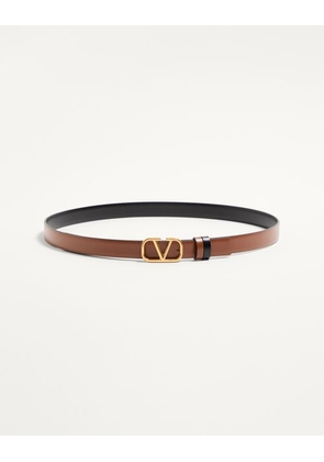 Valentino Garavani Reversible Vlogo Signature Belt In Glossy Calfskin 20 Mm Woman SADDLE BROWN/BLACK 065