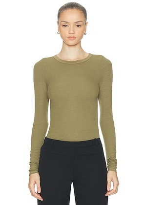 Enza Costa Silk Knit Long Sleeve Crewneck Top in Olive Stone - Sage. Size M (also in ).