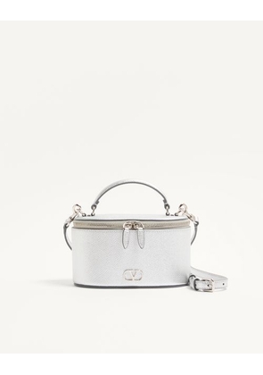 Valentino Garavani Vlogo Signature Mini Vanity Bag In Laminated Grainy Calfskin Woman SILVER UNI