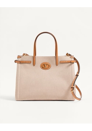 Valentino Garavani Valentino Garavani Antibes Medium Canvas Shopping Bag Woman NATURAL/TOBACCO UNI