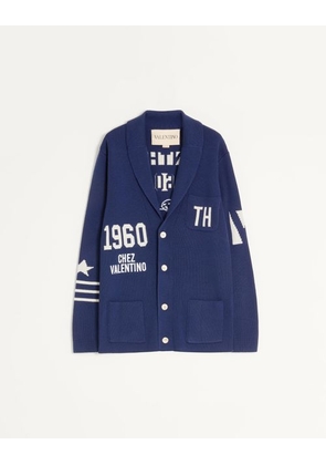 Valentino Wool Cardigan With Shawl Collar And Chez Valentino Jacquard Man BLUE/BUTTER L