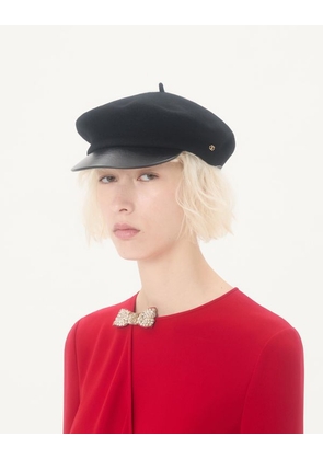 Valentino Garavani Valentino Garavani Vlogo Signature Wool Beanie with Leather Visor Woman BLACK/GOLD 55