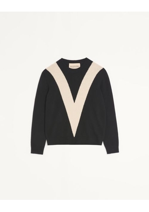 Valentino Valentino wool jumper with inlaid V Man BLACK/BUTTER L