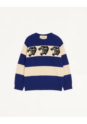 Valentino Valentino Wool Jumper with Jacquard Panther Pattern Man INDIGO/BUTTER L