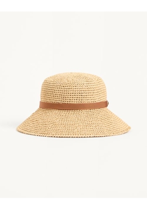 Valentino Garavani VLogo Signature Foldable Straw Bucket Hat Woman NATURAL/SADDLE BROWN 56