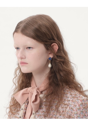 Valentino Garavani Vlogo Signature Earrings In Metal, Enamel, Pearls And Crystals Woman GOLD/CREAM UNI