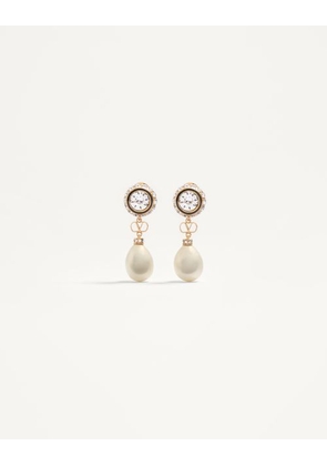 Valentino Garavani Vlogo Signature Earrings In Metal, Enamel, Pearls And Crystals Woman GOLD/BLACK/CRYSTAL/CREAM UNI