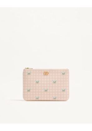 Valentino Garavani VLogo Signature grainy calfskin clutch Le Chat de la Maison Woman PINK/IVORY UNI